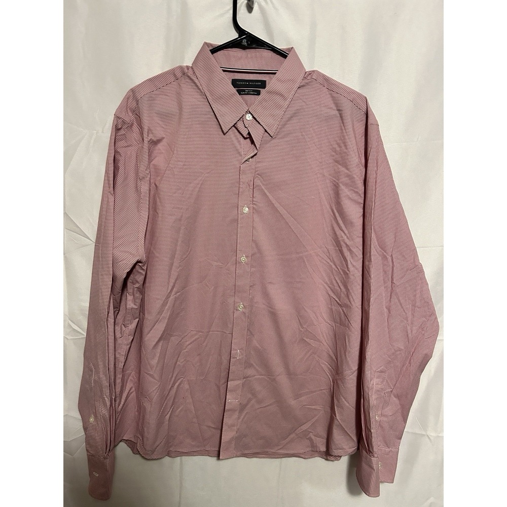 Tommy Hilfiger Slim Fit Stretch Shirt Mens‎ XL Red Check Button Down